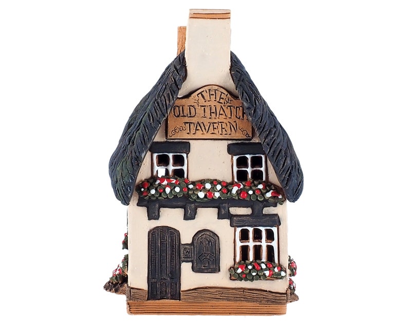 Room Decoration Collectible miniature replica of Old Thatch Tavern Ceramic Tealight Candle Holder B290 \u2122 Midene