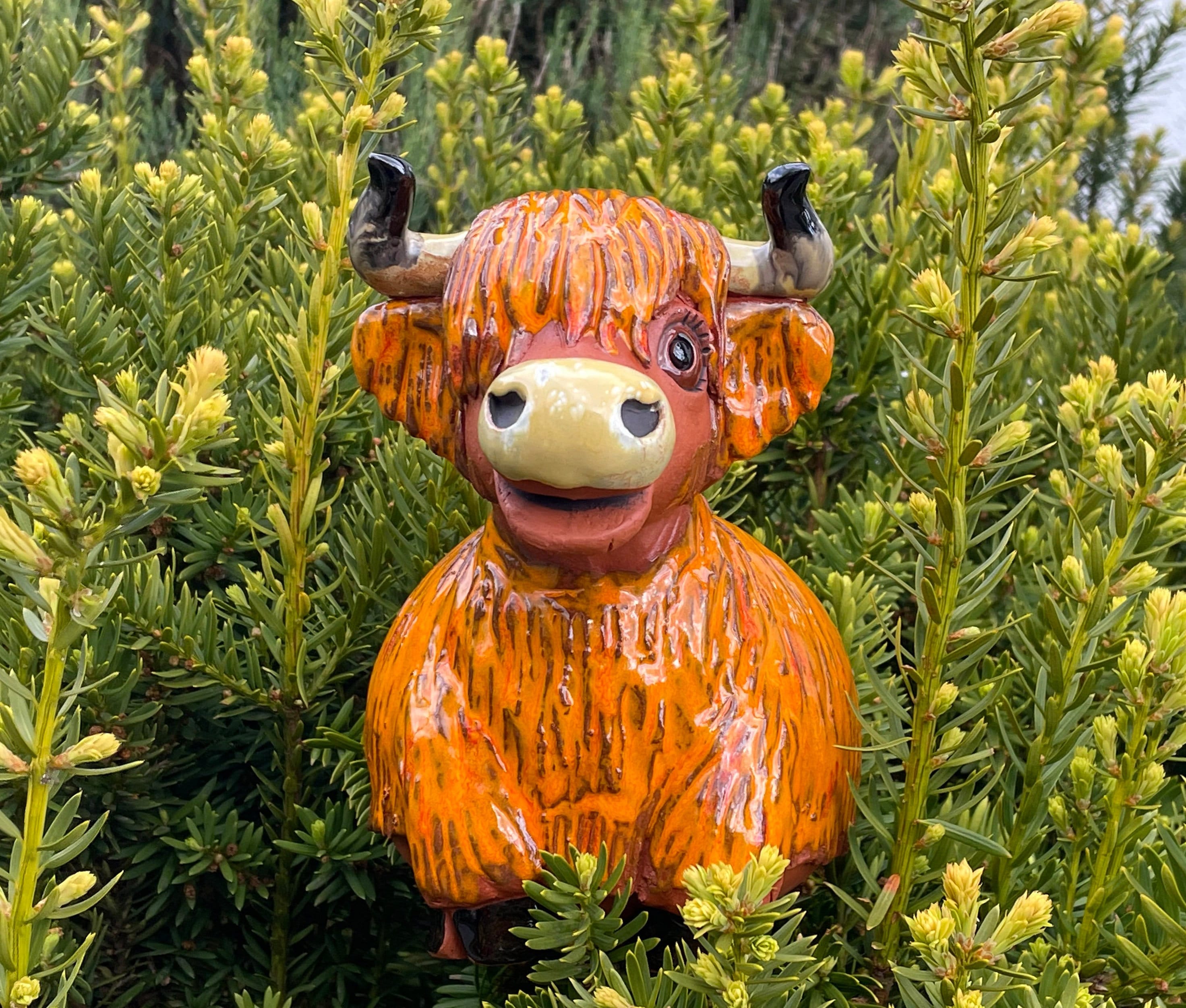 Handmade Frostproof Ceramic Highland Cow Garden Stake - Etsy