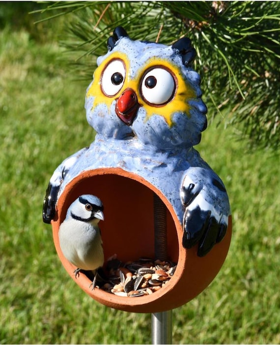 Handmade Ceramic Owl Bird Feeder Garden Stake - Etsy