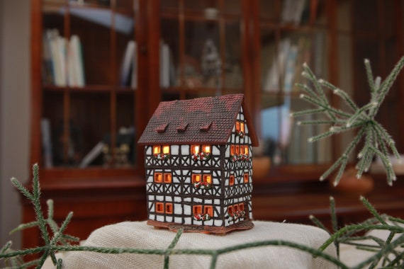 Midene Ceramic Art Tealight Candle Holder Room Decoration Handcrafted Collectible Miniature Light House Cafe in Paris Monmartr Lapin AgileFrance B331N Midene Ceramic House Tea Light Candle Holder Home Decor