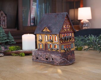 Handcraft Ceramic Aroma Tealight Holder - Miniature replica of Plönlein Timbered House in Rothenburg, Germany