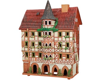 Midene Ceramic house Tea light Candle Holder Home decor Collectible  miniature house replica of Mollenhauer Haus in Fulda D231 Tiny House