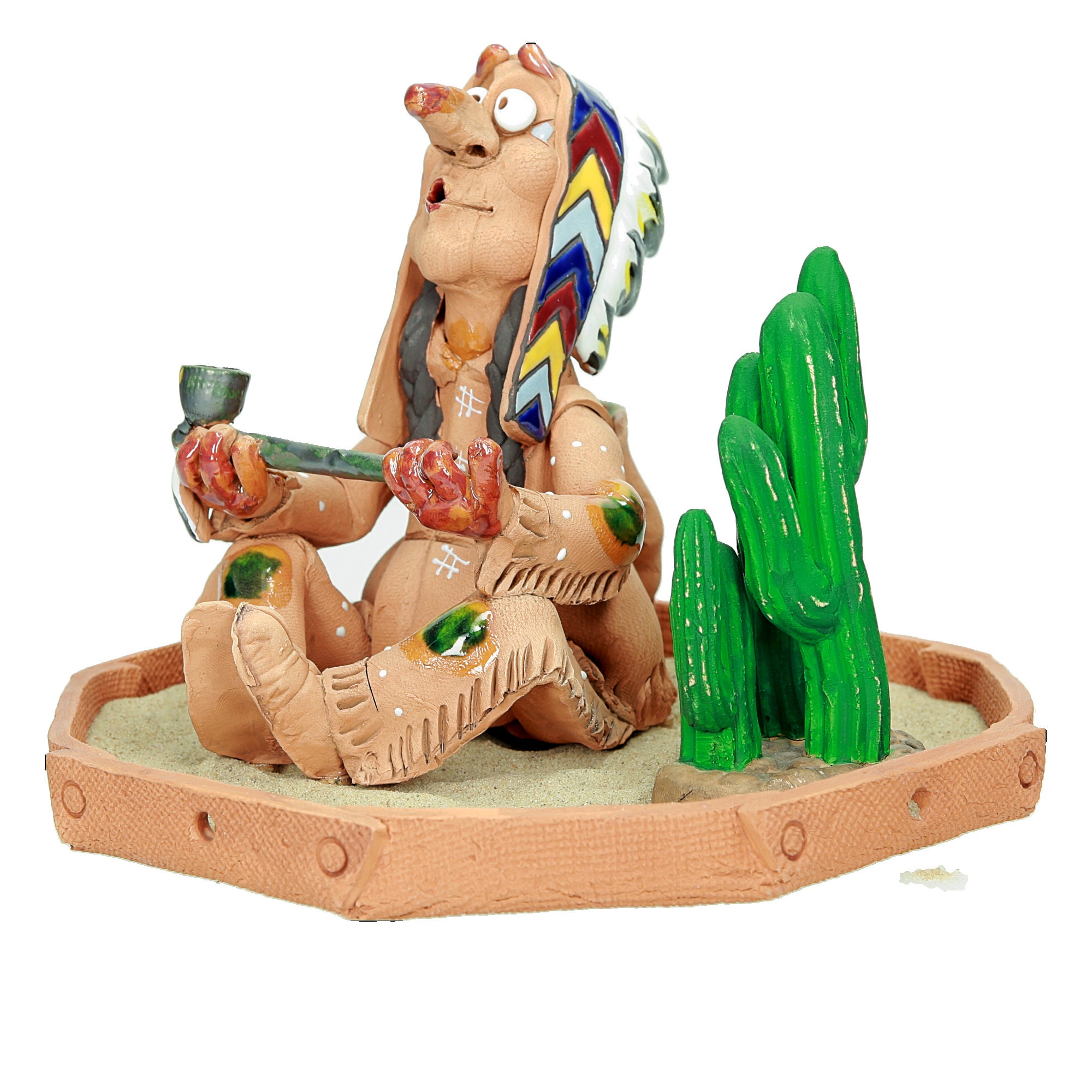 Handcrafted Ceramic Cone Incense Holder - Native American with