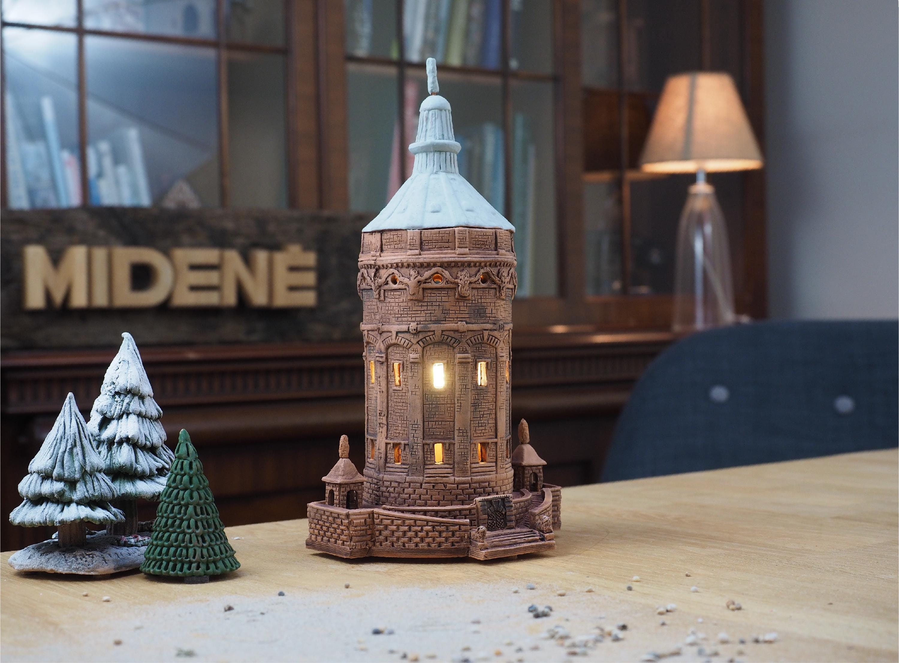 Ceramic Water Tower Tea Light Holder: Collectible Miniature House Decor