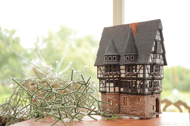 Ceramic house Tea light Candle Holder Home decor Handmade miniature house replica of the original Town Hall in Alsfeld F16 Tiny House Midene image 1