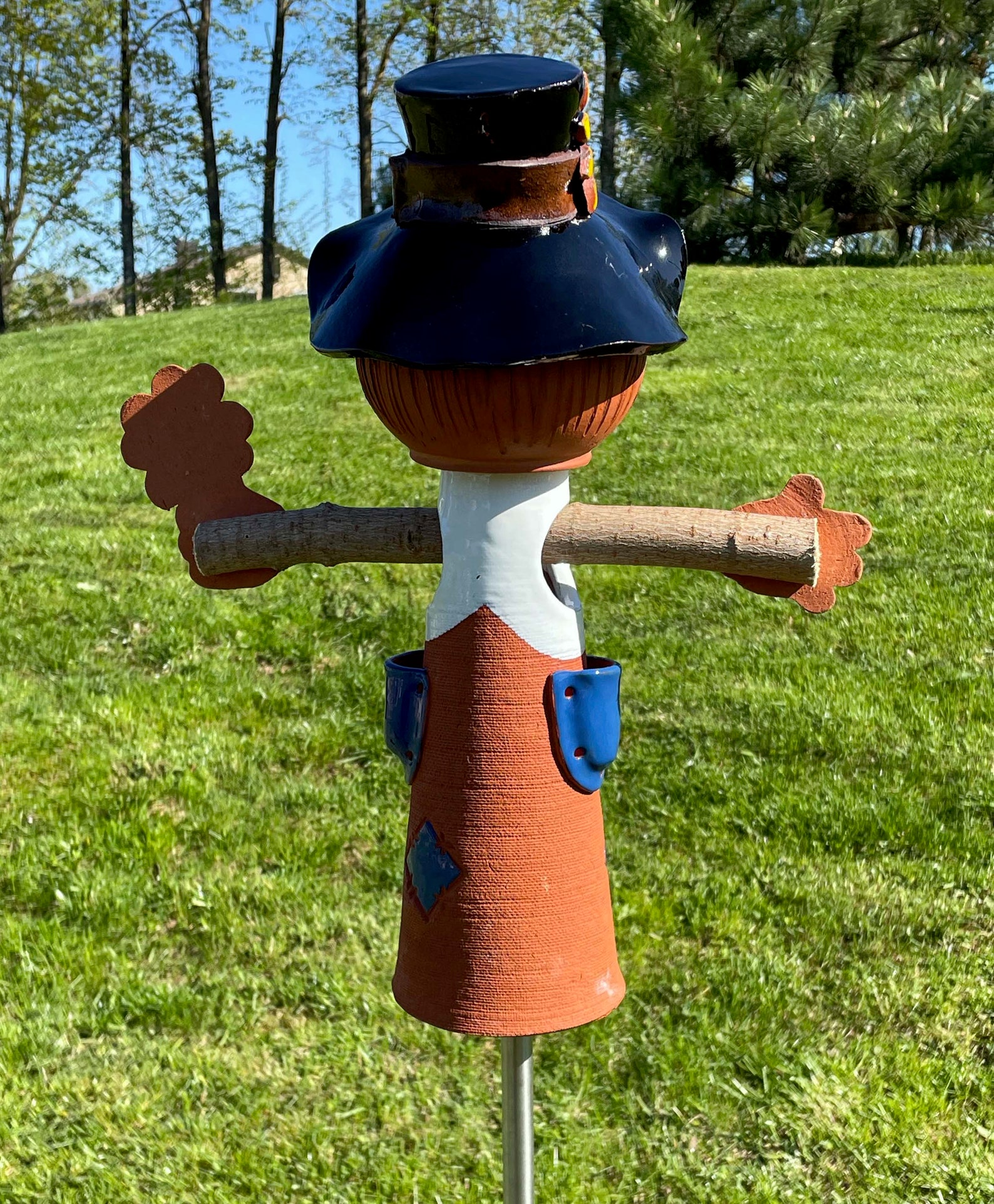 Scarecrow Garden Stake Garden Scarecrow Ceramic Scarecrow Etsy