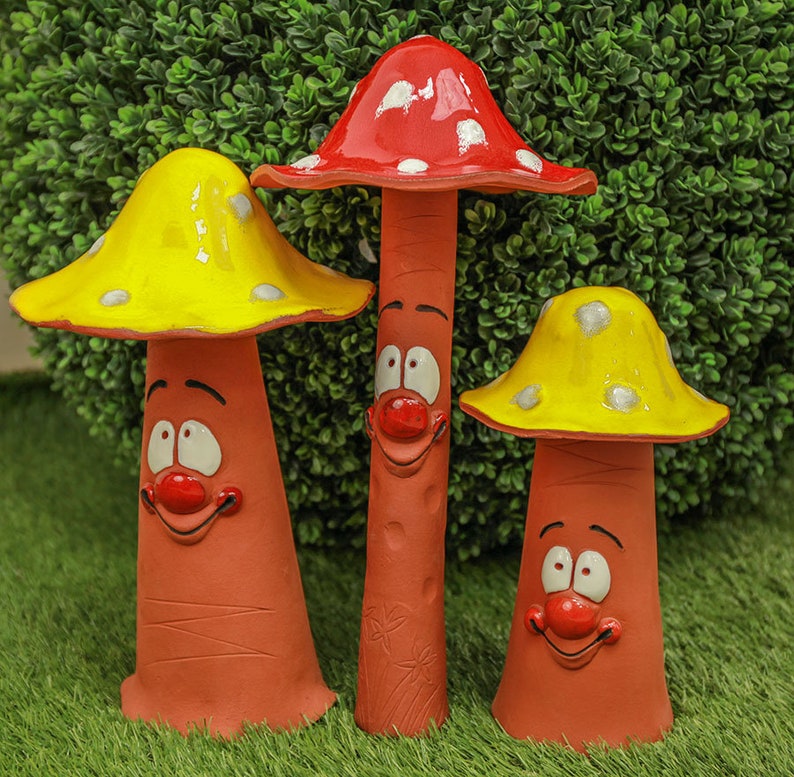 Ceramic Garden Mushroom Decor Stake statue for garden and home Mushroom H30cm. Handmade by Midene Art Studio image 6