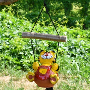 Ceramic Garden hanger garden Decor cat hanging yard art yellow Cat Swing Frostproof Handmade Hand painted GKR61 Midene Art Studio image 3