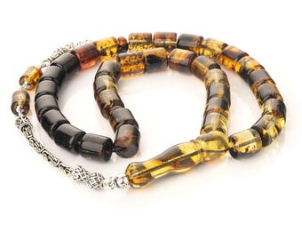 Tasbih Islamique En Ambre Baltique Véritable - 33 Perles Rondes De 6 Mm, Fait Main En Lituanie