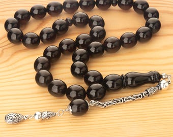 Dark Cherry Baltic Amber Tasbih – 33 Islamic Prayer Beads, Sterling Silver Tassel