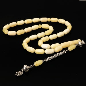 Genuine Amber Tasbih-33 Islamic Prayer Beads,44g-Amber-Tesbih-Silver tassel