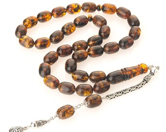 Baltic Amber Tasbih – 33 Islamic Prayer Beads 68g, 925 Sterling Silver Tassel