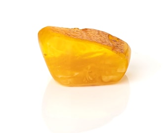 Genuine Baltic Amber Gem – Natural Yellow Amber with Crust – Polished Stone for Collectors