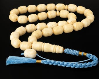 Large White Baltic Amber Misbaha Tasbih: 33 Bead Islamic Prayer Beads (60g)