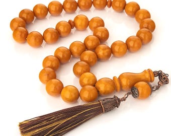 Amber Tasbih – Rare Old German Amber Style, 33 Islamic Prayer Beads, 64g Handmade Misbaha