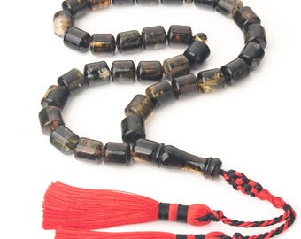 Amber tasbih, bakeliet amber islamitische rozenkrans, bakeliet amber 33 kralen, islamitische gebed kralen, 33 kralen amber rozenkrans, Turkse amber tasbih - België