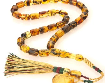 Genuine Baltic Amber Tasbih – 33 Islamic Prayer Beads, Handmade Misbaha, Amber Sibha Gift