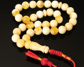 White Baltic Amber Tasbih 33 Beads – Rare Milky Honey Islamic Prayer Beads