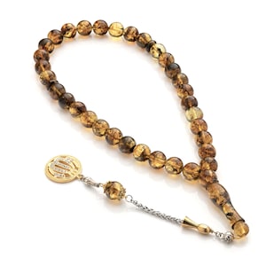 Amber Tasbih| Muslim Rosary|Green Amber|33 Ismamic Prayer Beads,45g|Tespih|Kahraman|مسبحة|