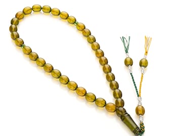 Tasbih in ambra - Rosario in ambra fatto a mano - Ambra verde trasparente - Perle di preghiera in ambra 49 g - Tesbih - Subha - Regalo musulmano