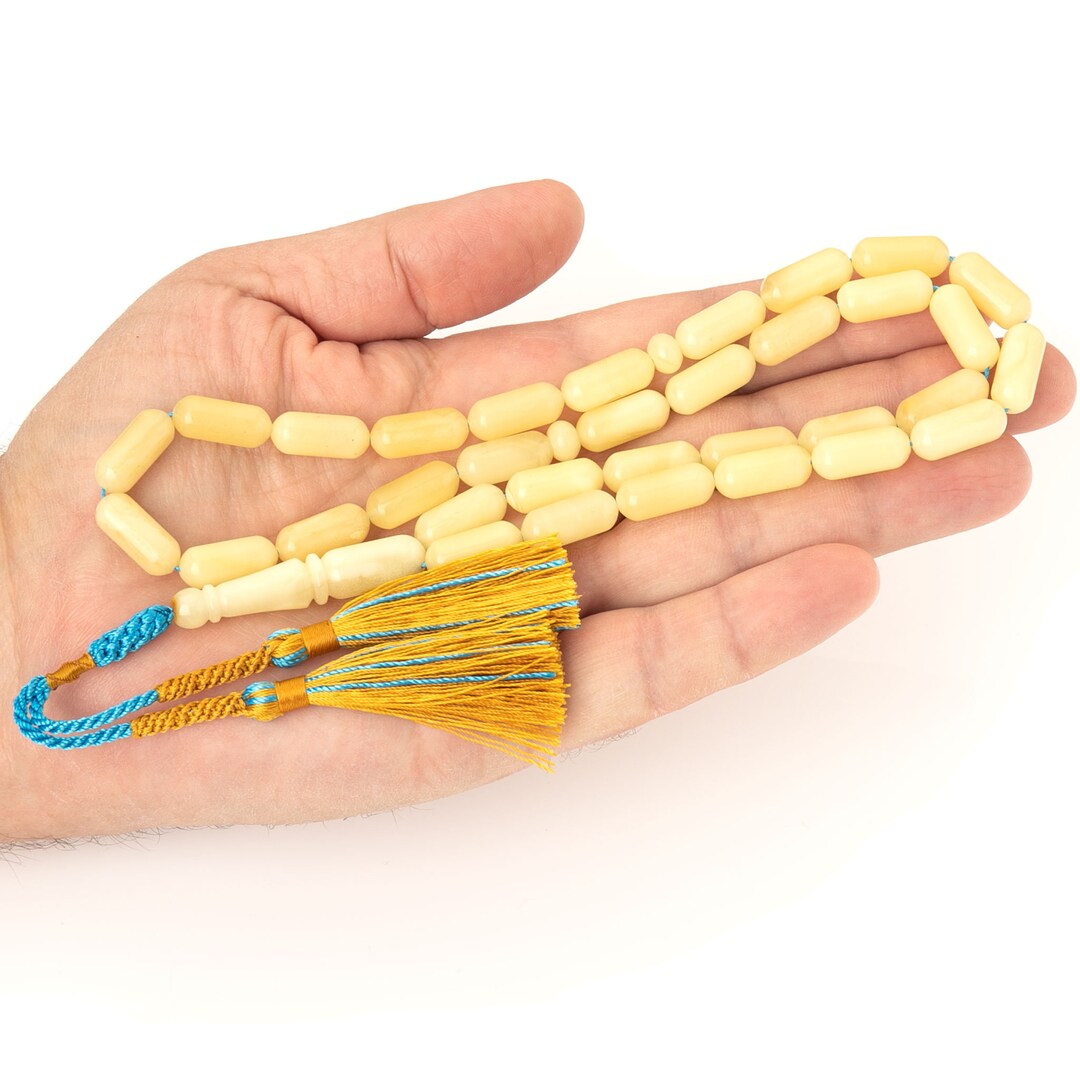 Luxury Islamic Tesbih Real Amber & Kazaz Tassel with 33 Count Green Beads main image 1