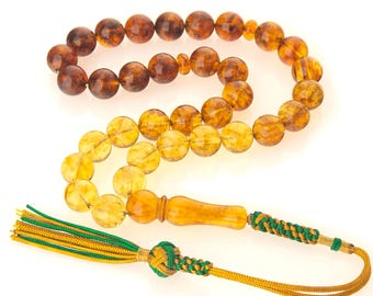 Handcrafted Baltic Amber Tasbih – Natural Gradient Lemon to Cognac Amber Prayer Beads
