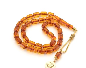 Baltischer Bernstein Tasbih mit Anhänger, handgemachtes islamisches Gebetsperlen Geschenk