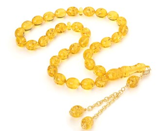 Amber Tasbih-33 Islamic Prayer Beads, 52g-Handmade Amber Rosary-Amber Misbaha-Tesbih