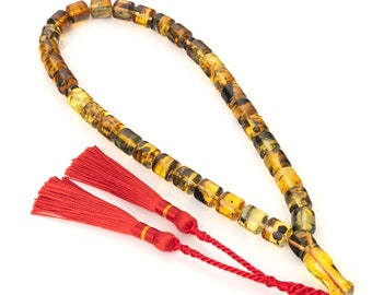 Genuine Amber Tasbih-33 Islamic Prayer Beads,45g-Handmade Real Amber Misbaha