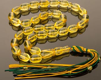 Baltic Amber Tasbih – 33 Natural Honey Prayer Beads, Islamic Misbaha, Genuine Amber Rosary Gift