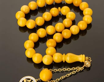 Honey Amber Tasbih 33 Prayer Beads Misbaha Luxury Islamic Gift Handmade 81g