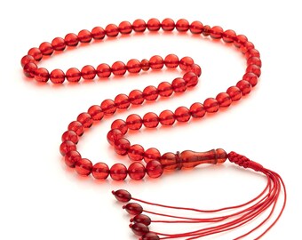 Amber Rosary|Misbaha|Red amber|Handmade|66 Islamic Prayer Beads,31g|Sibha|Tasbih|