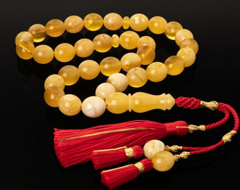 Genuine Amber Tasbih|33 Islamic Prayer Beads,72g|Tasbih|Misbaha|The Rosary is carved from one large amber stone