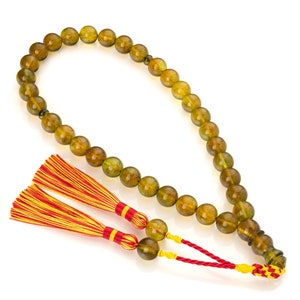 Amber Tasbih|Muslim Rosary|Handmade|33 Islamic Prayer Beads,60g|Transparent Green Amber|Tesbih|Sibha|Misbaha| مسبحة