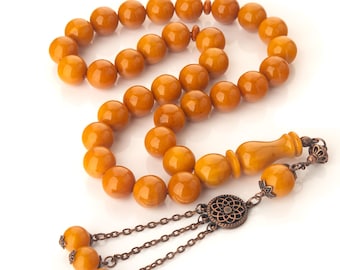 Large Amber Tasbih 33 Beads – Brend Old German Misbaha, Islamic Prayer Beads (65 g)