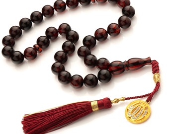 Baltischer Kirsch Bernstein Tasbih: Muslimische Gebetskette Rosenkranz mit Allah Anhänger
