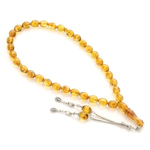 Amber Tasbih|Muslim Rosary of Transparent Amber with Inclusions|Islamic Prayer Beads,33g|Misbaha|Kehribar|Fossilamber|Subha|