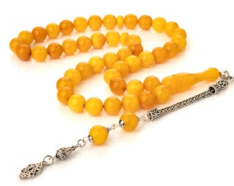 Real Old AmberTasbih -45 Islamic Prayer Beads- 925 sterling silver tassel-Spiritual Gift