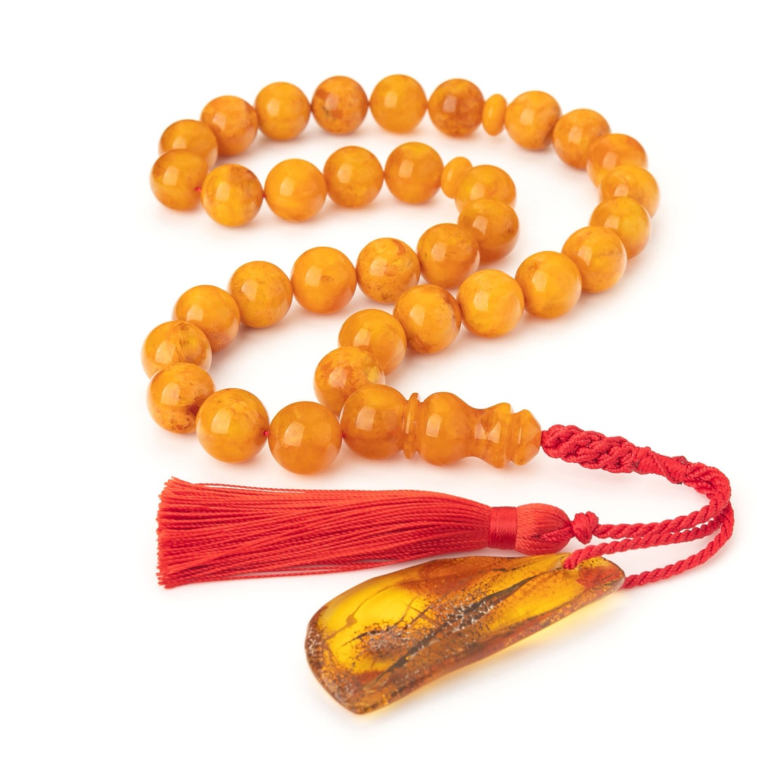 Unique Handmade Islamic Amber Rosary Collectible Amber Tasbih With Custom Tassels Perfect Gift