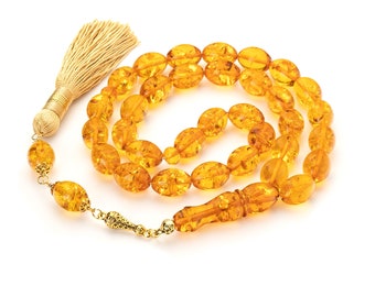 Amber Tasbih|Islamic Prayer Beads, 60g|Handmade Muslim Rosary of Natural Baltic Amber|Kahraman|Tesbih|Amber Misbaha| Subha|Muslim Gift|