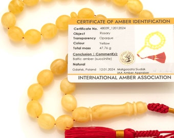 Genuine Baltic Amber|33 Islamic Prayer Beads,47g|Rosary made from Genuine Amber Stones have a laboratory Certificate!