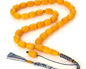 Baltic Amber Tasbih 33 Beads, Handcrafted Islamic Prayer Rosary 50g, Barrel Beads, Collectible Misbaha