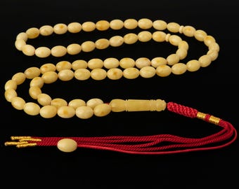 Genuine Baltic Amber Misbaha - 67 Olive Shaped Beads - Handmade Islamic Prayer Beads