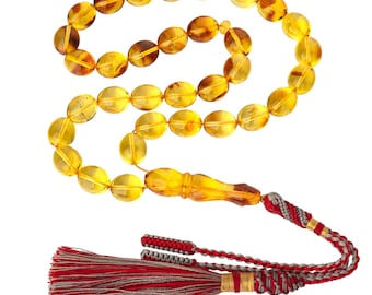 Baltic Amber Tasbih: Luxury Islamic Prayer Beads with Silk Tassel