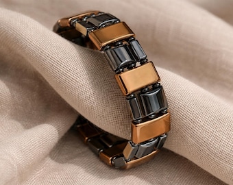 Triple Strand Copper & Hematite Magnetic Clasp Bracelet – Handmade Copper Black Hematite Bracelet – Custom Fit Magnetic Closure Jewelry