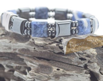 Magnetic Bracelet Men's Women's Denim Blue SODALITE Stones Double Magnetic Circulation Bracelet~Strong magnetic clasp~Quick Shipping.