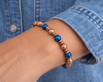 Dainty 6mm Magnetic Hematite Copper and blue hematite stones Bracelet – Handmade Custom Fit Women’s Bracelet