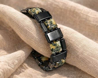 African Turquoise and Magnetic Hematite Triple stranded Bracelet – Men & Women Gift