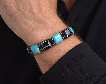 Magnetic Blue Impression Jasper bracelet-Handmade with authentic stones-strong double strength magnetic clasp