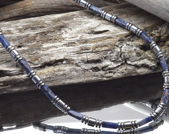 Blue Sodalite Stone Necklace/Silver Magnetic hematite/Blue sodalite healing power of calmness/Magnetic Necklace/great gift/Best Seller